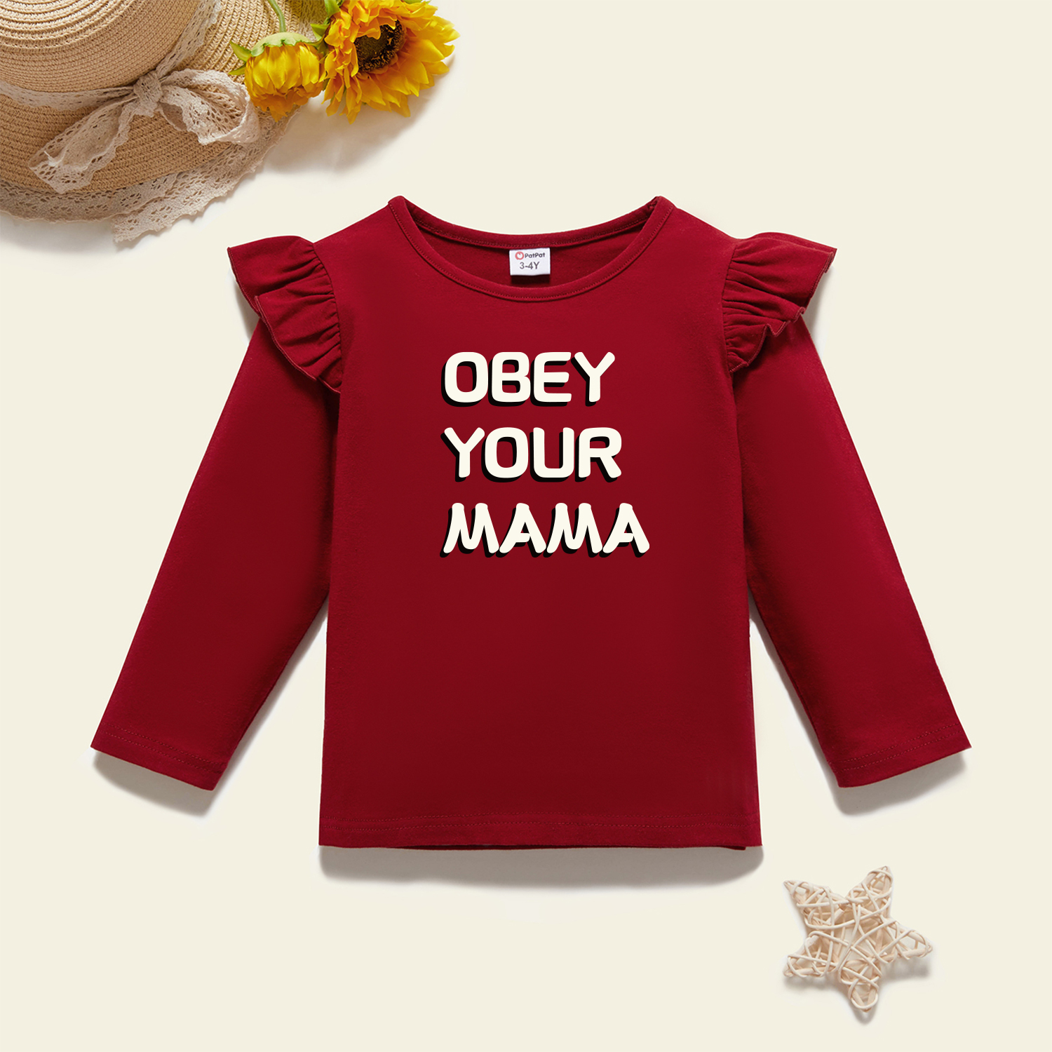 

Toddler Graphic Flutter-sleeve Burgundy Long-sleeve Tee
