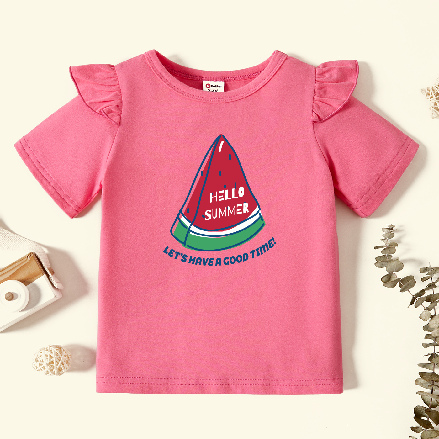 

Toddler Graphic Flutter-sleeve Deep pink Short-sleeve Tee