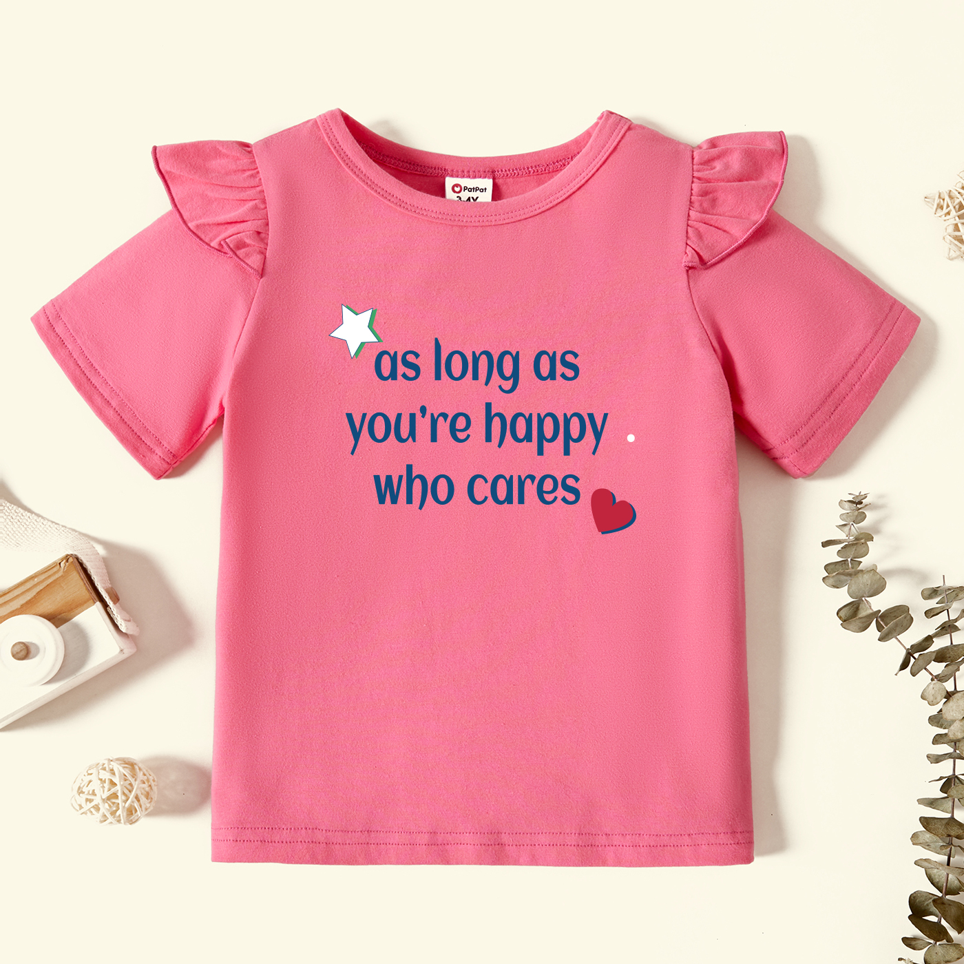 

Toddler Graphic Flutter-sleeve Deep pink Short-sleeve Tee
