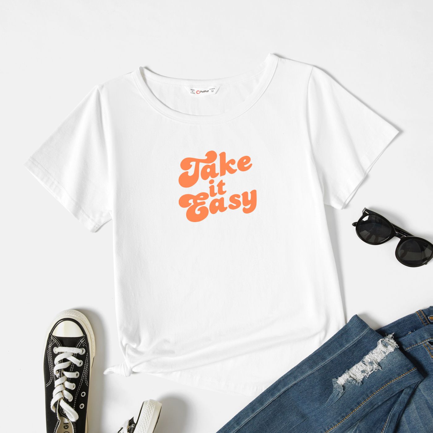 

Graphic White Short-sleeve Round-collar Tee for Women