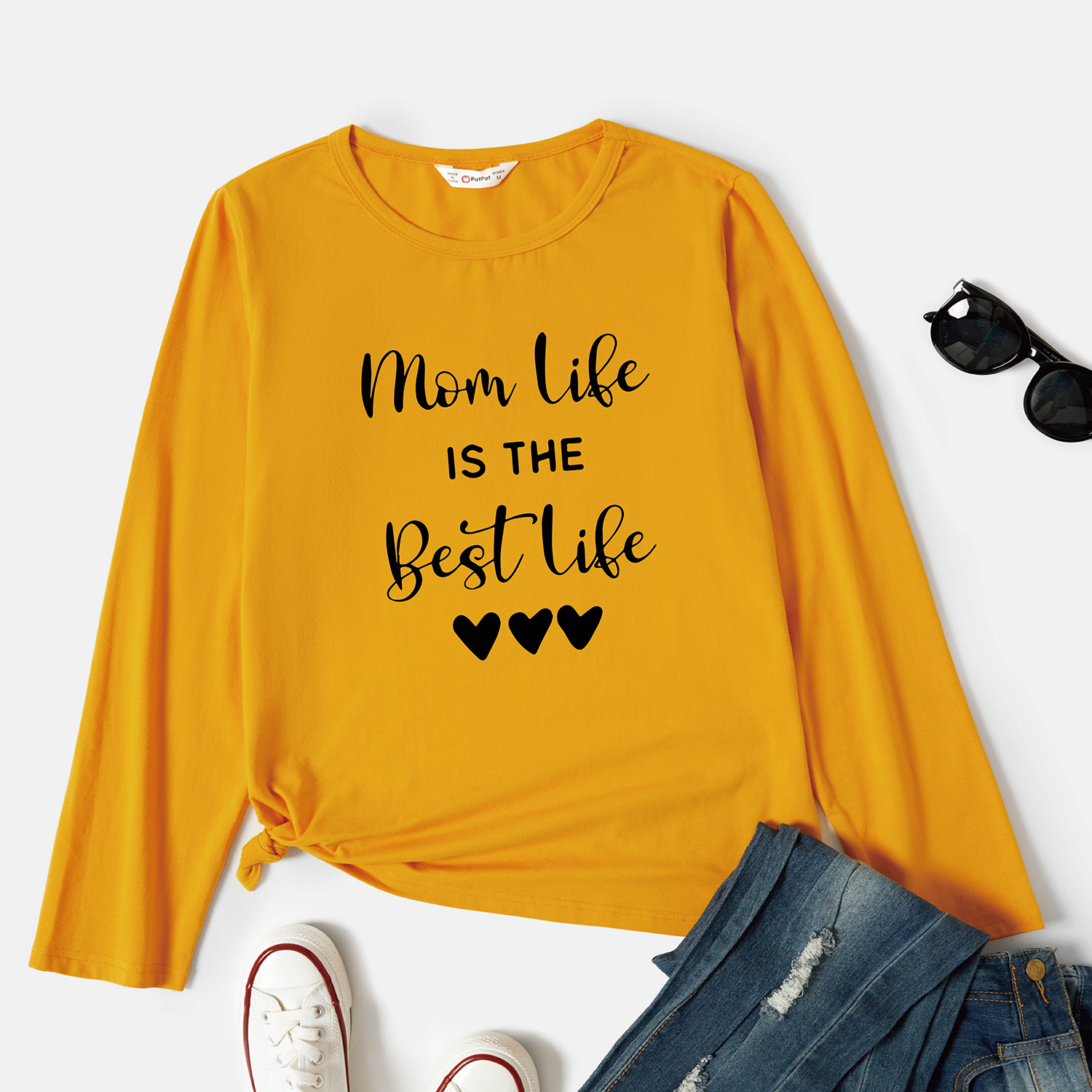 

Women Graphic Heart and Letter Print Round-collar Long-sleeve Tee