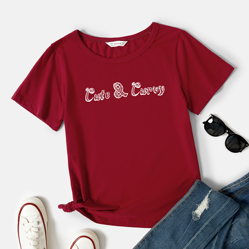 

Graphic Burgundy Short-sleeve Round-collar Tee for Women