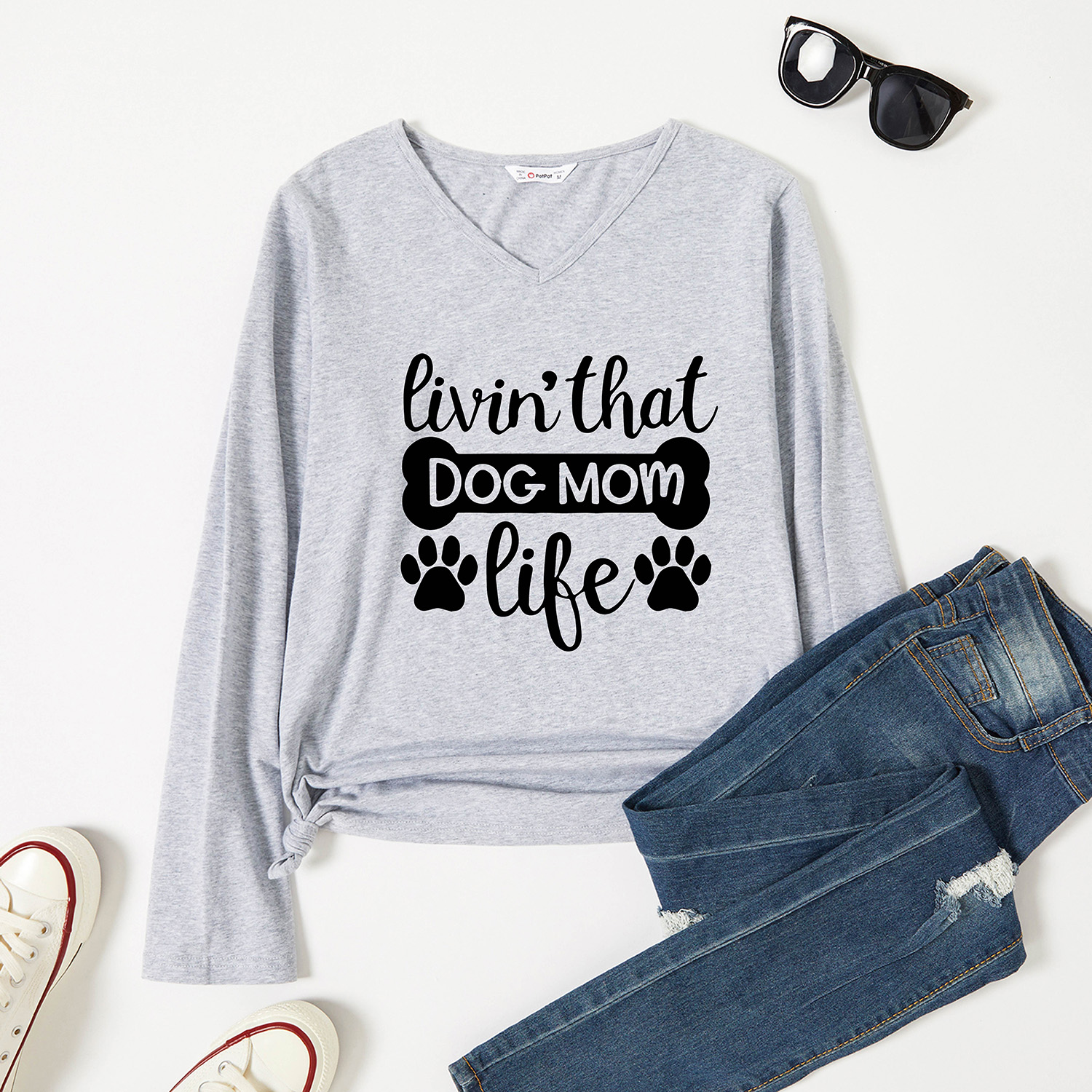 

Graphic Long-sleeve V Neck Tee for Women
