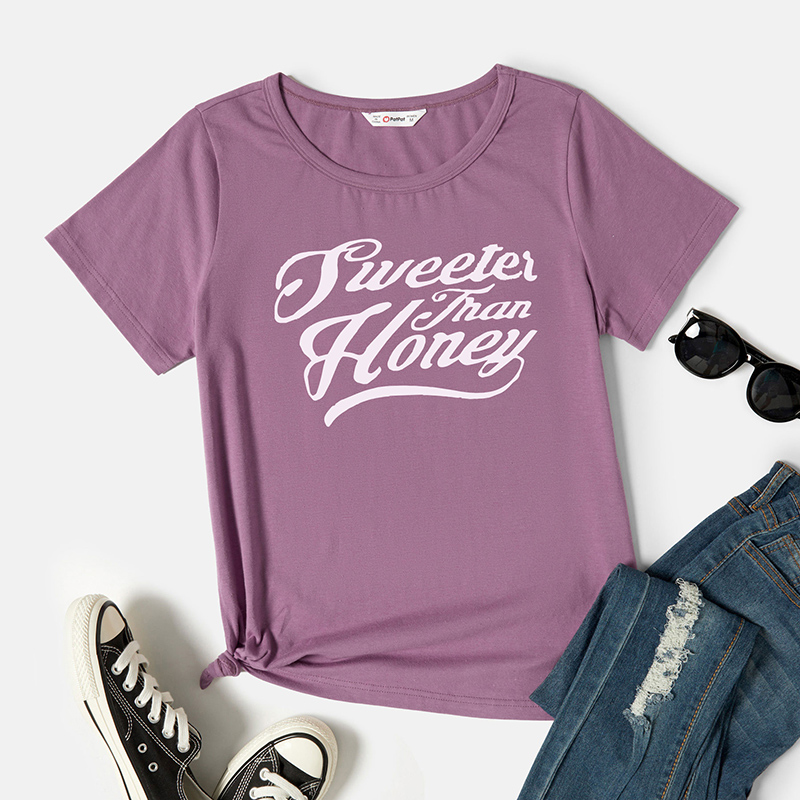 

Graphic Lavender Purple Short-sleeve Round-collar Tee for Women