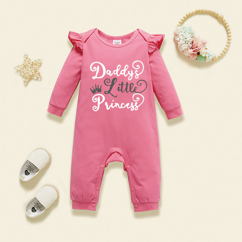 

Baby Girl Graphic Letter Print Ruffled Long-sleeve Jumpsuit
