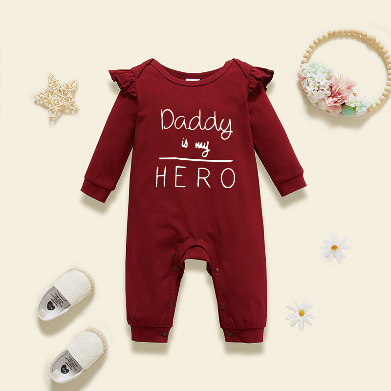 

Baby Girl Graphic Letter Print Ruffled Long-sleeve Jumpsuit