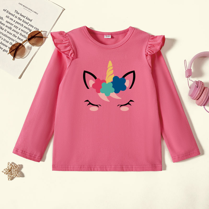 

Kid Girl Graphic Unicorn Print Ruffled Long-sleeve Tee