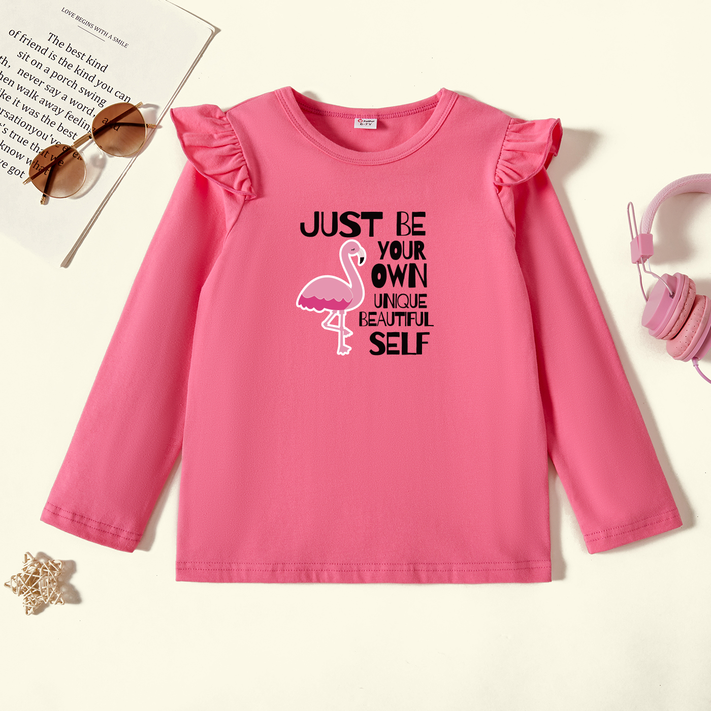 

Kids Graphic Flutter-sleeve Deep Pink Long-sleeve Tee