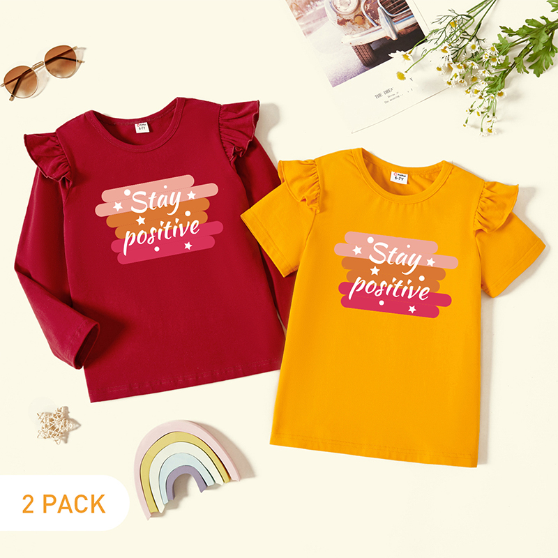 

2-Pack Kids Girl Graphic Flutter-sleeve Tee Set