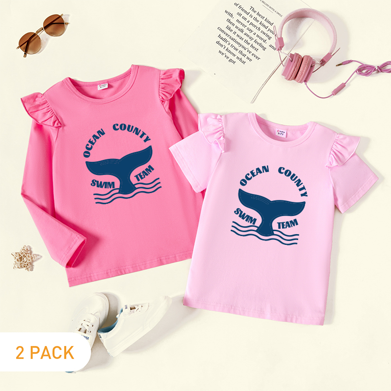 

2-Pack Kids Girl Graphic Flutter-sleeve Tee Set