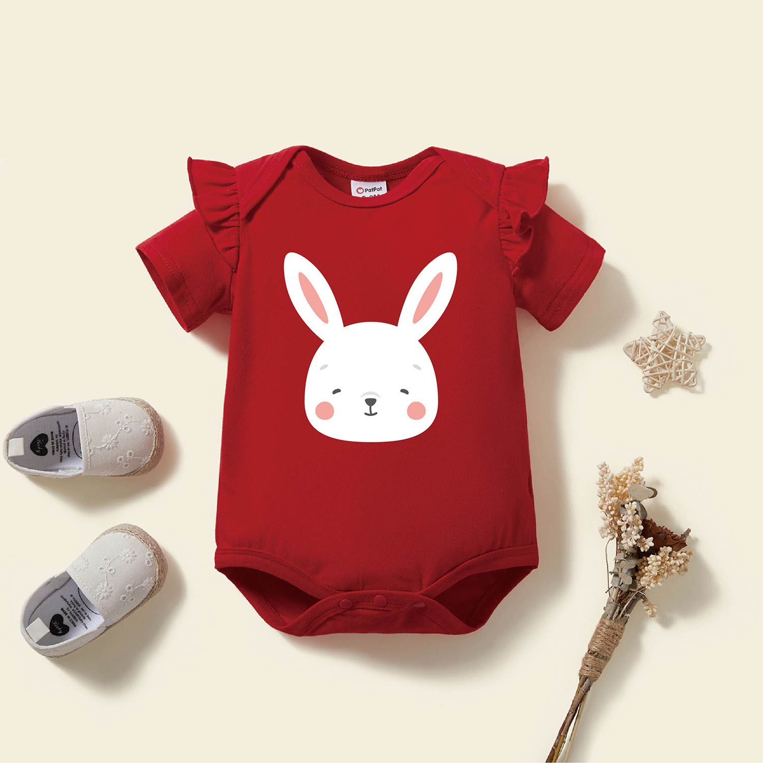 

Baby Girl Graphic Rabbit Print Ruffled Short-sleeve Romper