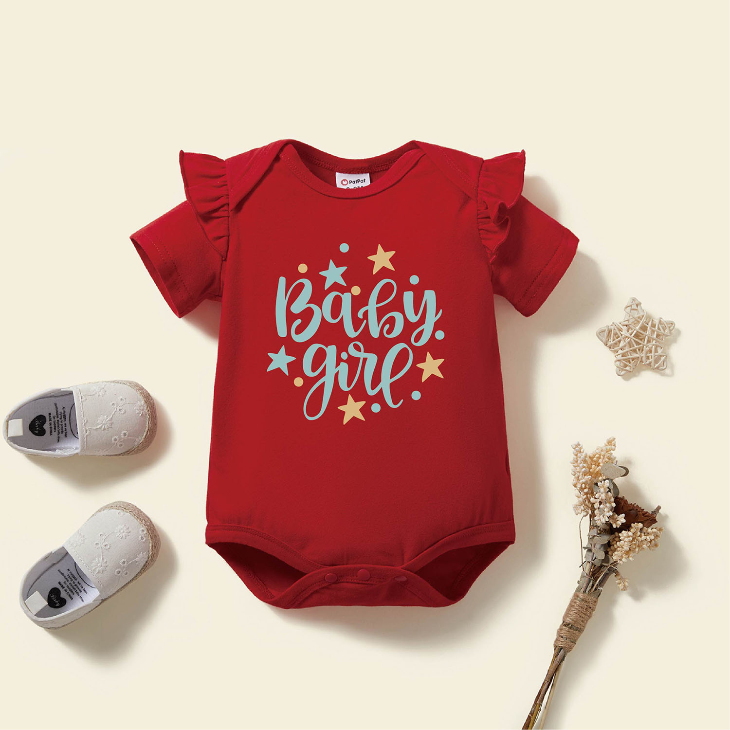 

Baby Graphic Flutter-sleeve Short-sleeve Romper