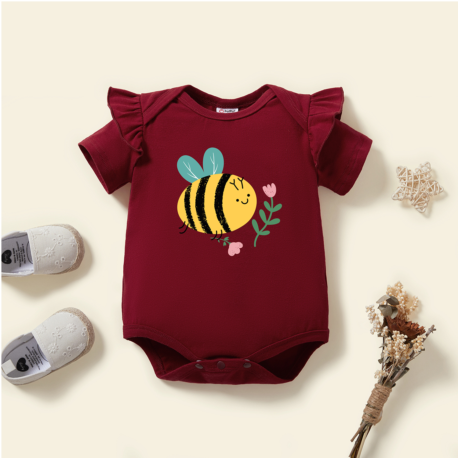 

Baby Graphic Flutter-sleeve Short-sleeve Romperr