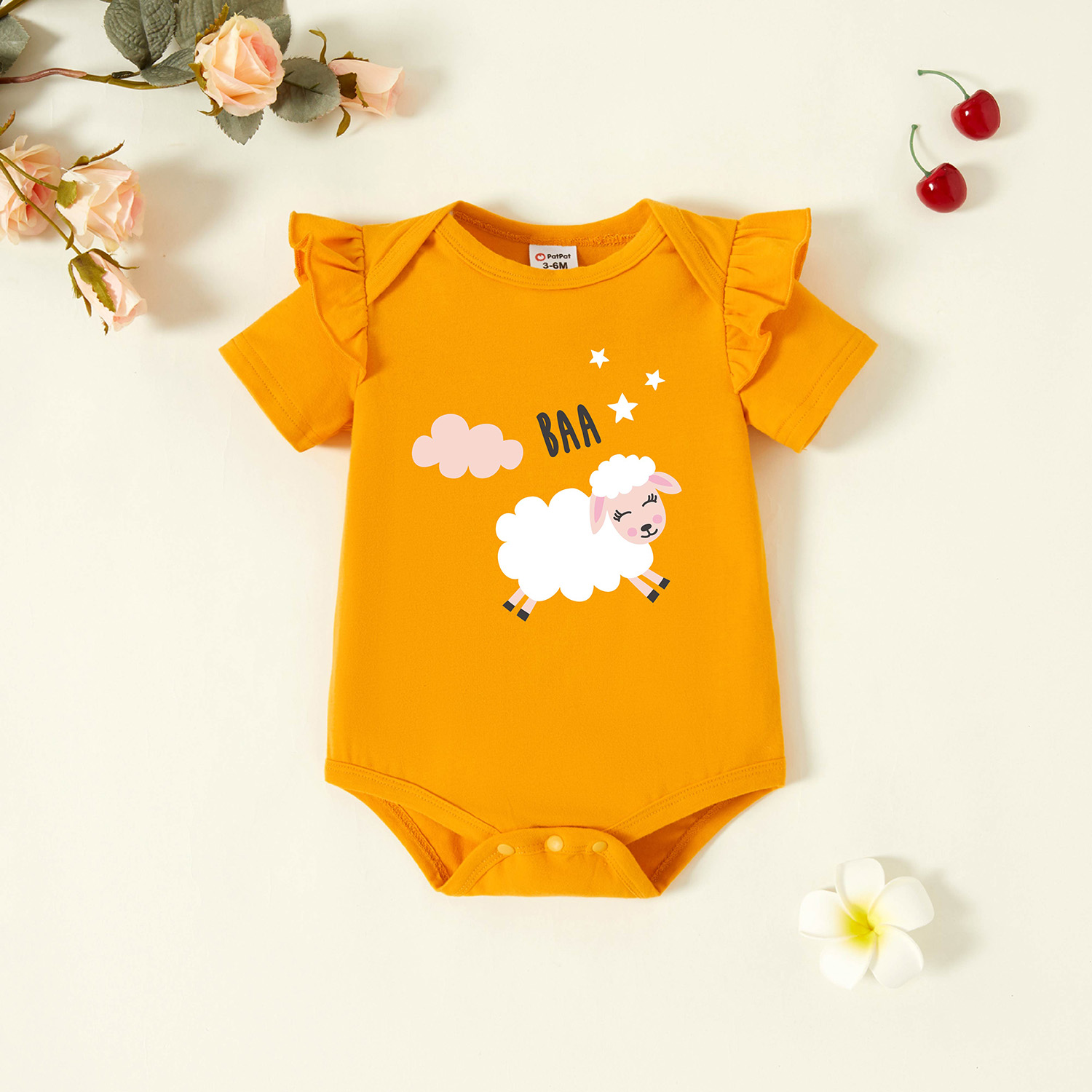 

Baby Graphic Flutter-sleeve Ginger Short-sleeve Romper