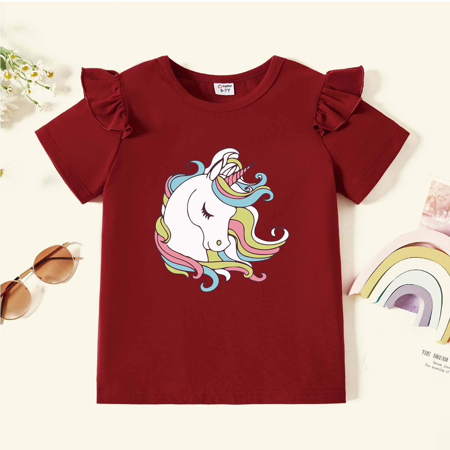 

Kid Girl Graphic Unicorn Print Ruffled Short-sleeve Tee