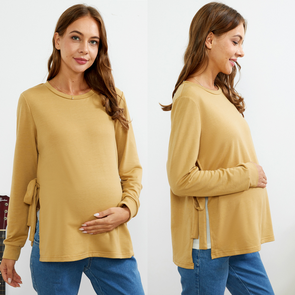

Nursing Solid Round Collar Long-sleeve Nursing Tee