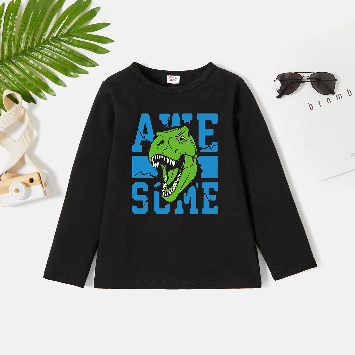 

Kid Boy Graphic Dinosaur and Letter Print Long-sleeve Tee