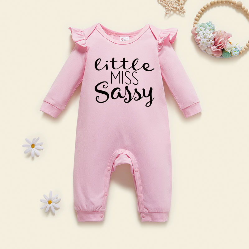 

Baby Girl Graphic Letter Print Ruffled Long-sleeve Jumpsuit