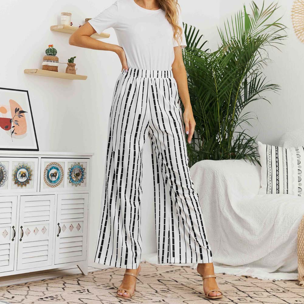 

Stripe Print Loose Fit Wide Trousers Pants