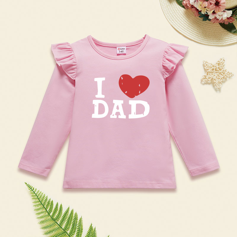 

Toddler Girl Graphic Letter and Heart Print Ruffled Long-sleeve Tee