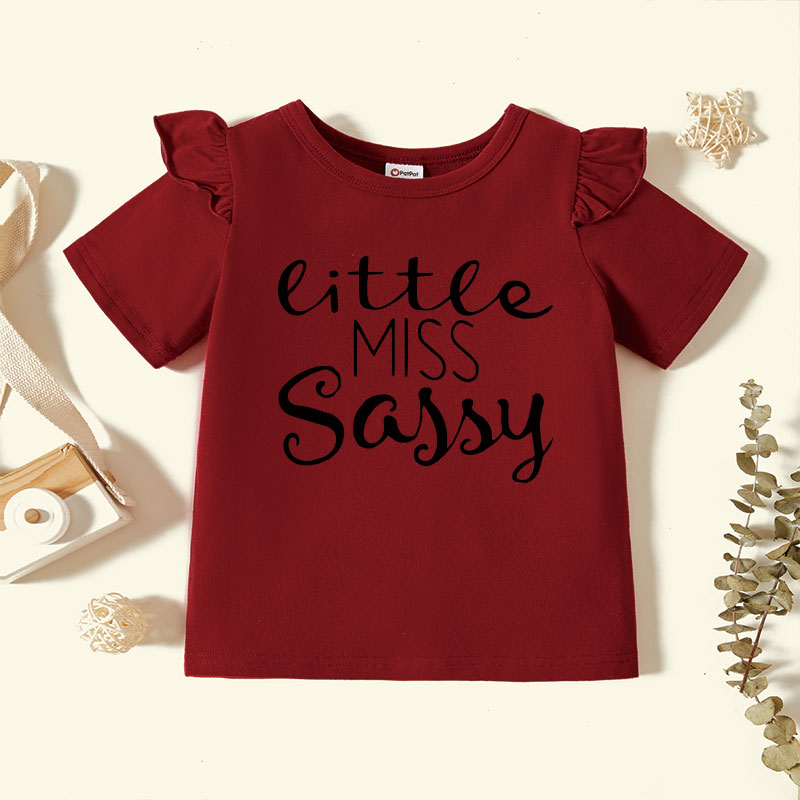 

Toddler Girl Graphic Letter Print Ruffled Short-sleeve Tee