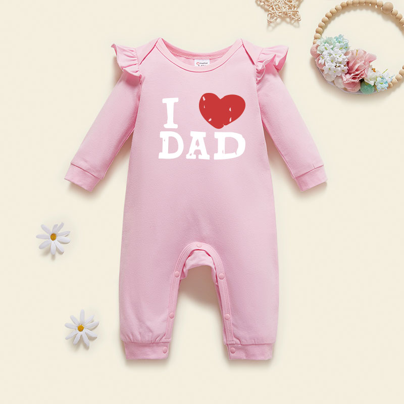 

Baby Girl Graphic Letter and Heart Print Ruffled Long-sleeve Jumpsuit