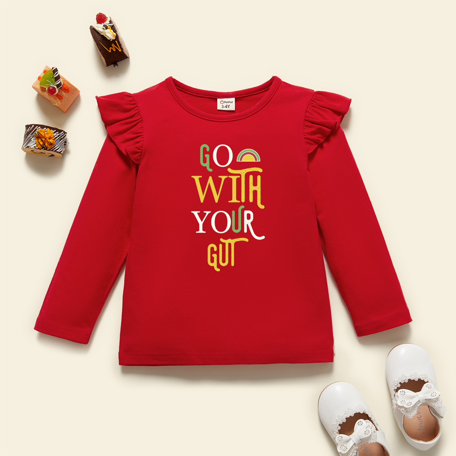 

Toddler Graphic Flutter-sleeve Red Long-sleeve Tee