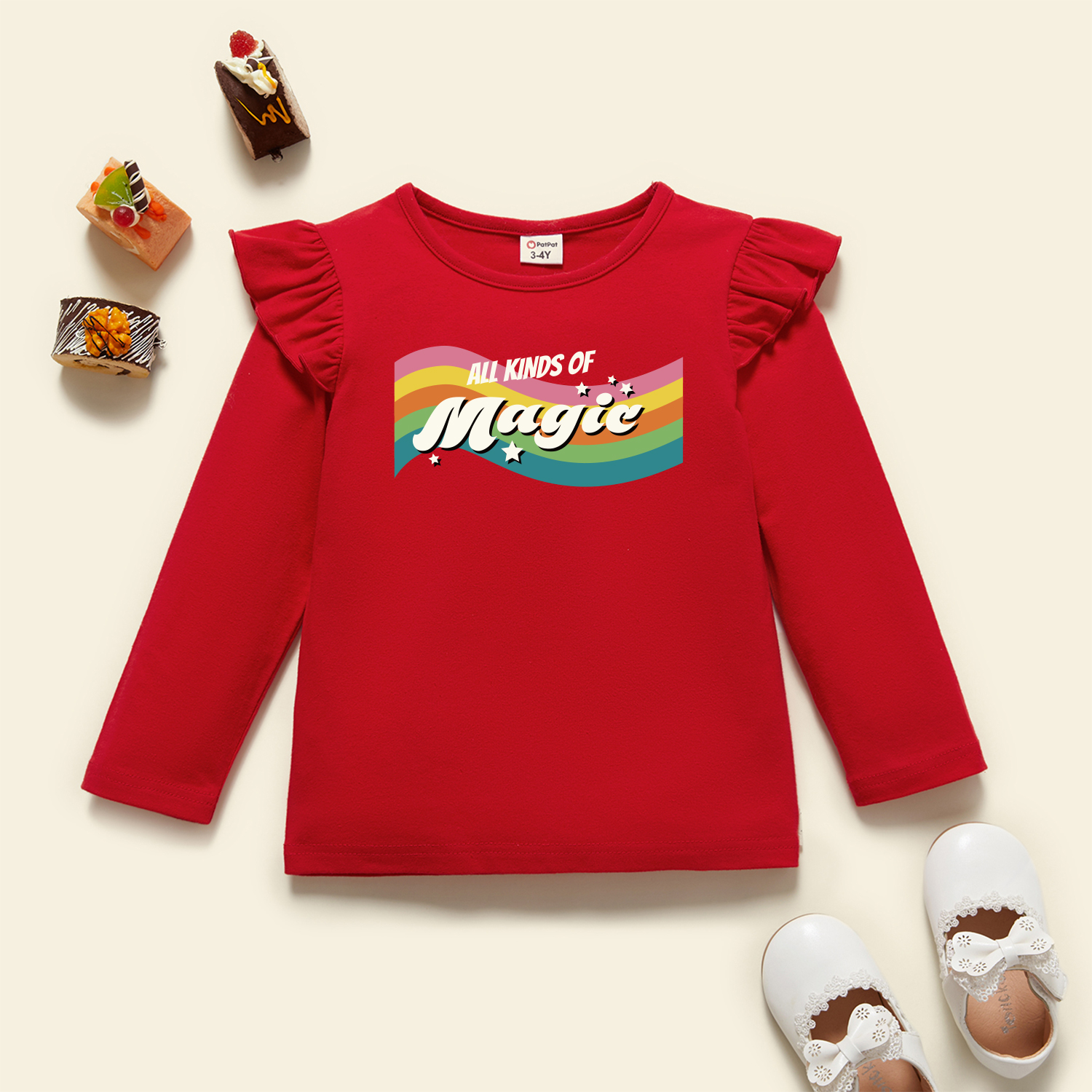 

Toddler Graphic Flutter-sleeve Red Long-sleeve Tee