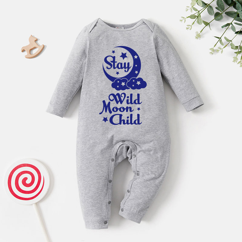 

Baby Graphic Stars and Moon and Letter Print Long-sleeve Jumpsuit