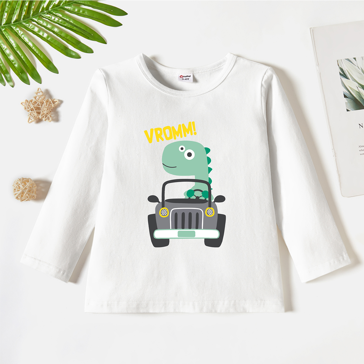 

Toddler Boy Graphic Dinosaur and Car and Letter Print Long-sleeve Tee