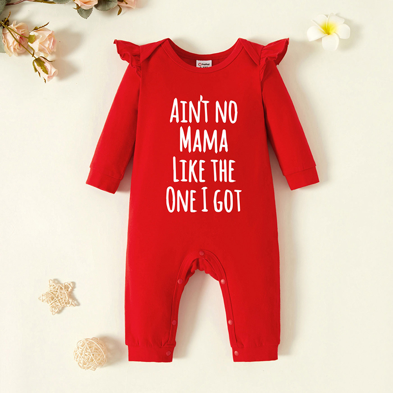 

Baby Girl Graphic Letter Print Ruffled Long-sleeve Jumpsuit