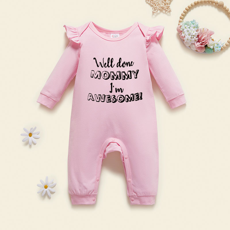 

Baby Girl Graphic Letter Print Ruffled Long-sleeve Jumpsuit