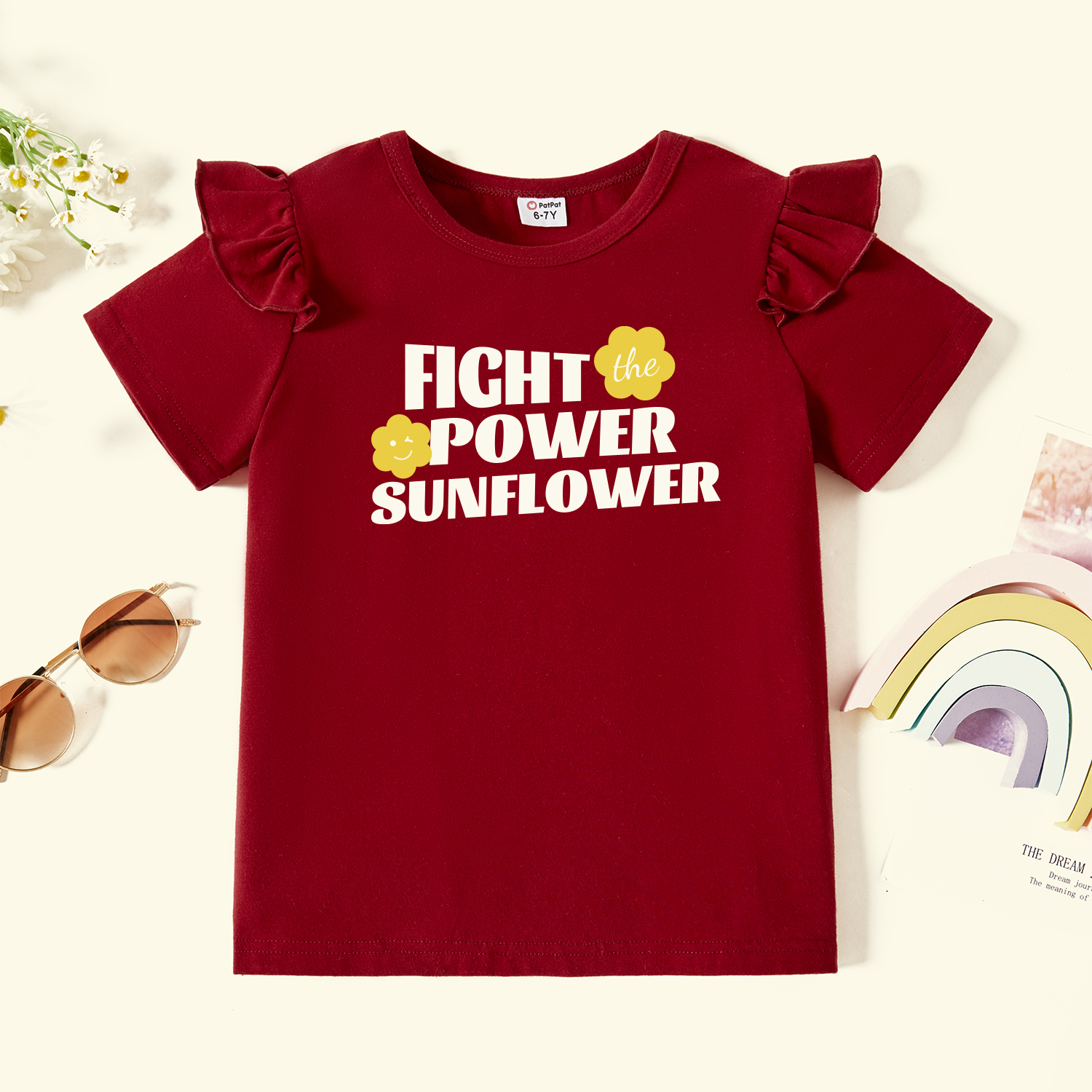 

Kids Graphic Flutter-sleeve Burgundy Short-sleeve Tee