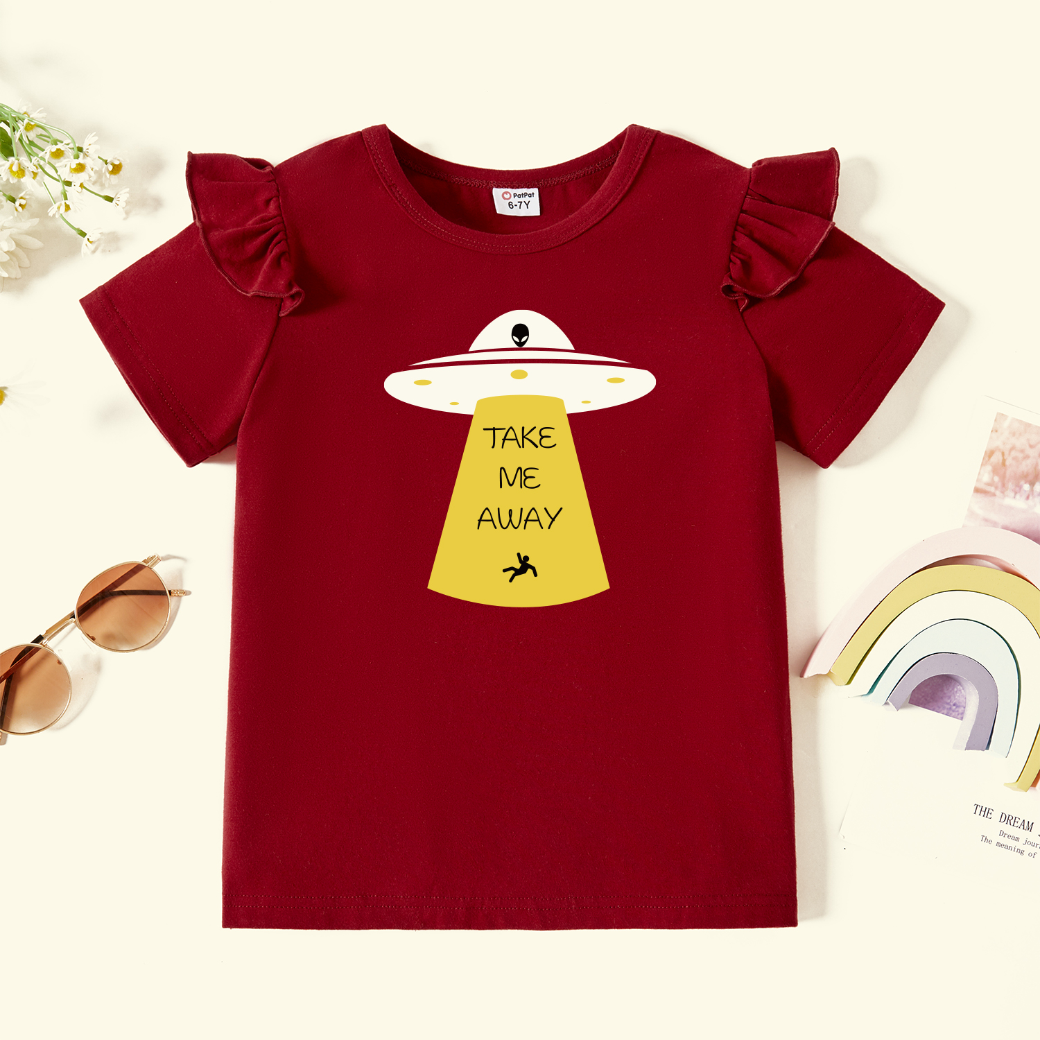 

Kids Graphic Flutter-sleeve Burgundy Short-sleeve Tee