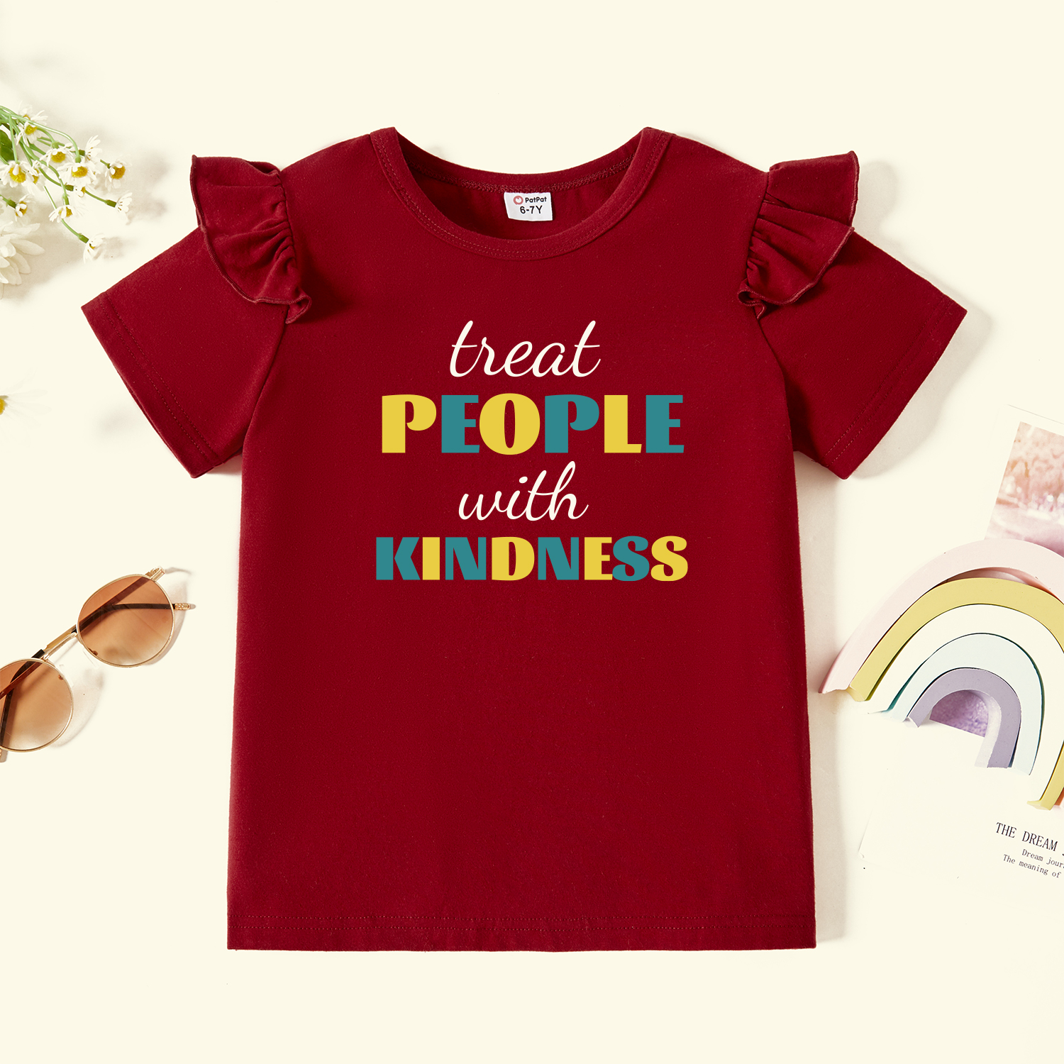 

Kid Girl Graphic Letter Print Ruffled Short-sleeve Tee