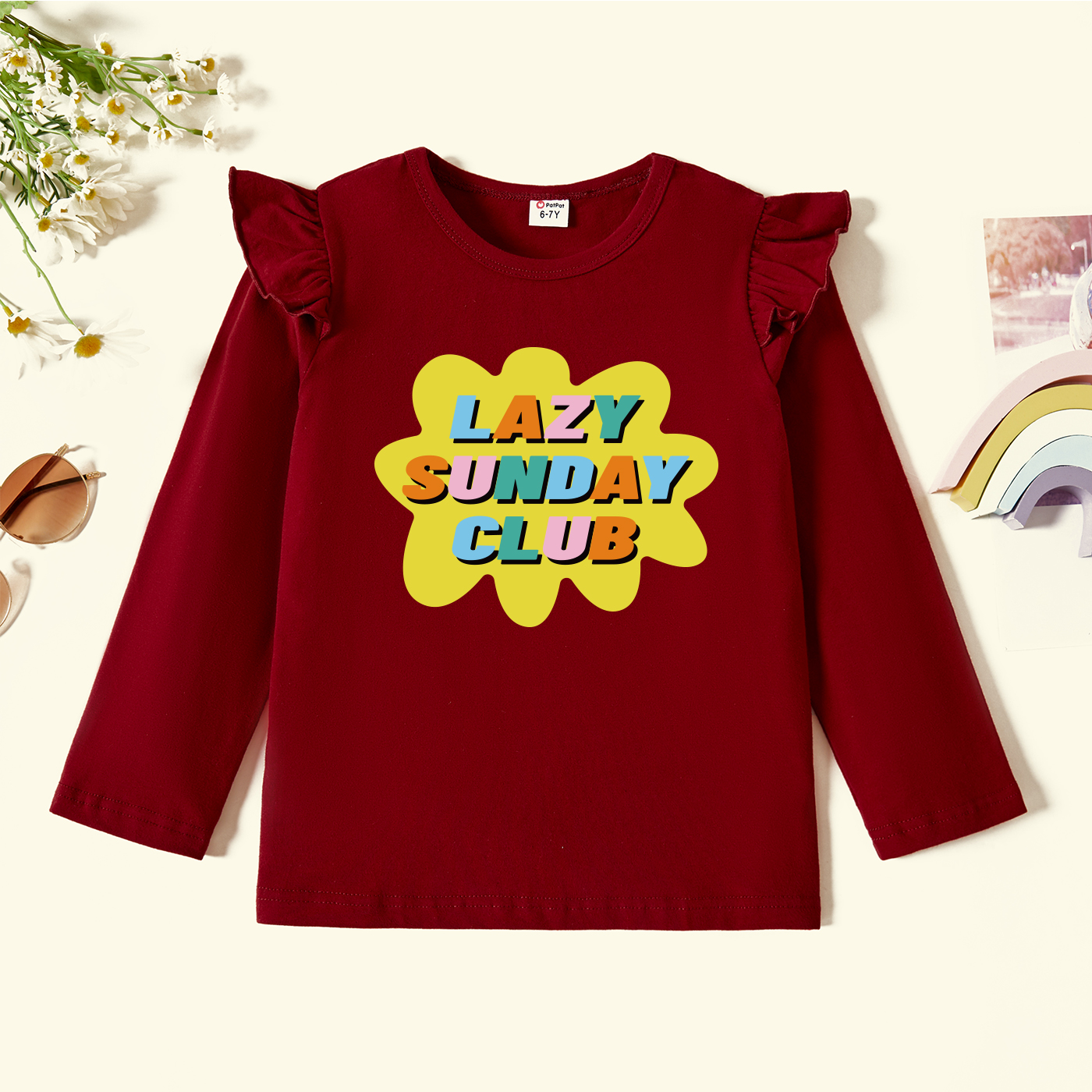 

Kids Graphic Flutter-sleeve Burgundy Long-sleeve Tee