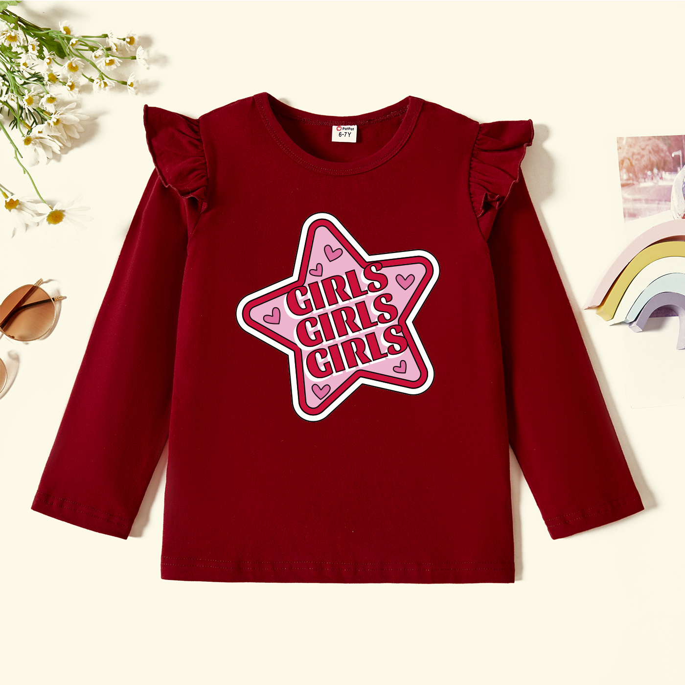 

Kids Graphic Flutter-sleeve Burgundy Long-sleeve Tee