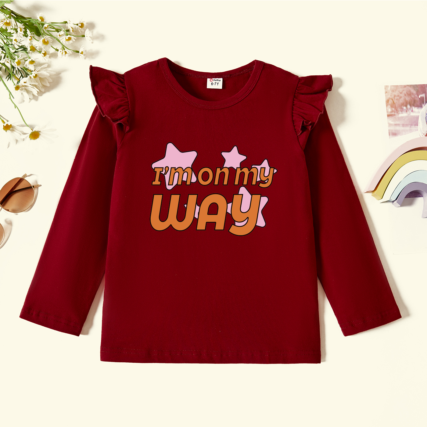 

Kids Graphic Flutter-sleeve Burgundy Long-sleeve Tee