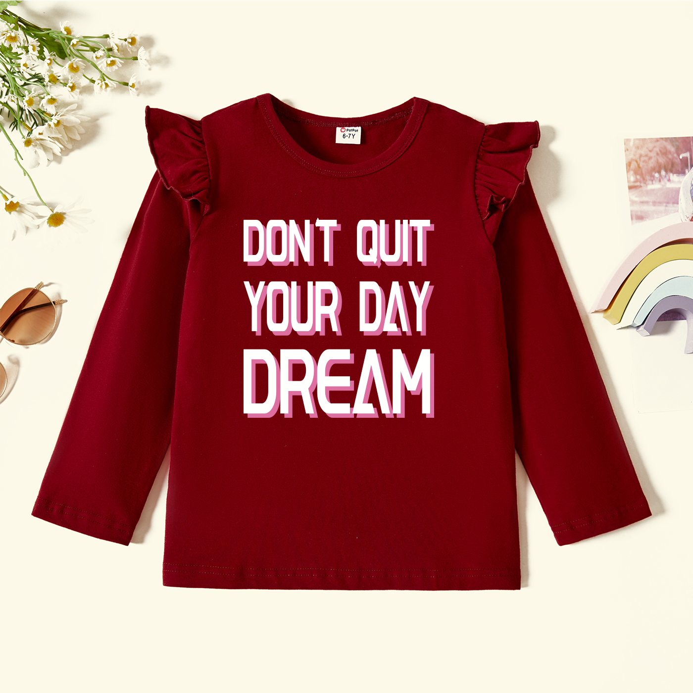 

Toddler Graphic Flutter-sleeve Burgundy Long-sleeve Tee