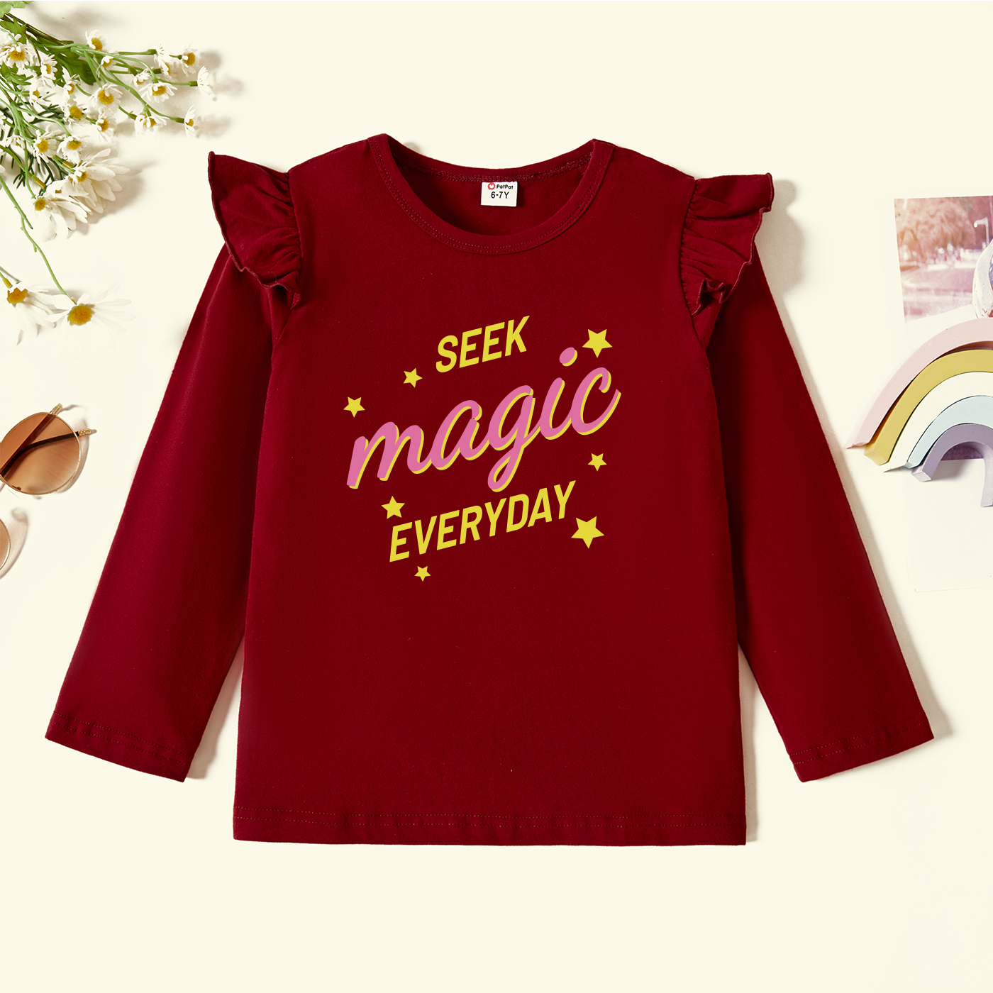 

Kids Graphic Flutter-sleeve Burgundy Long-sleeve Tee