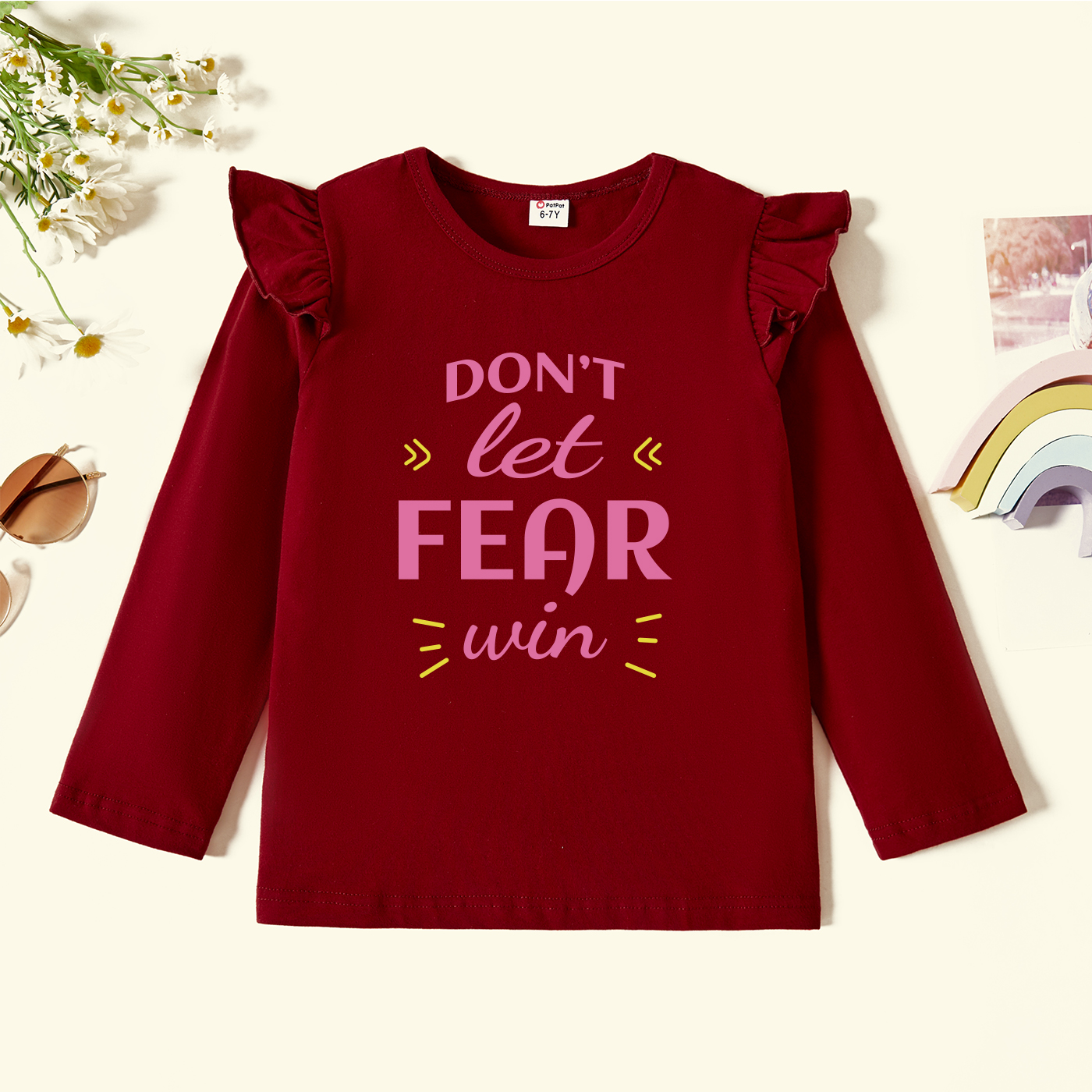 

Kids Graphic Flutter-sleeve Burgundy Long-sleeve Tee