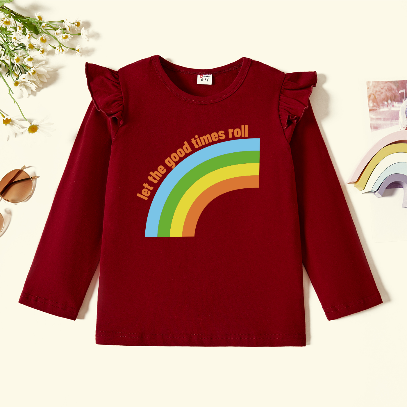 

Kids Graphic Flutter-sleeve Burgundy Long-sleeve Tee