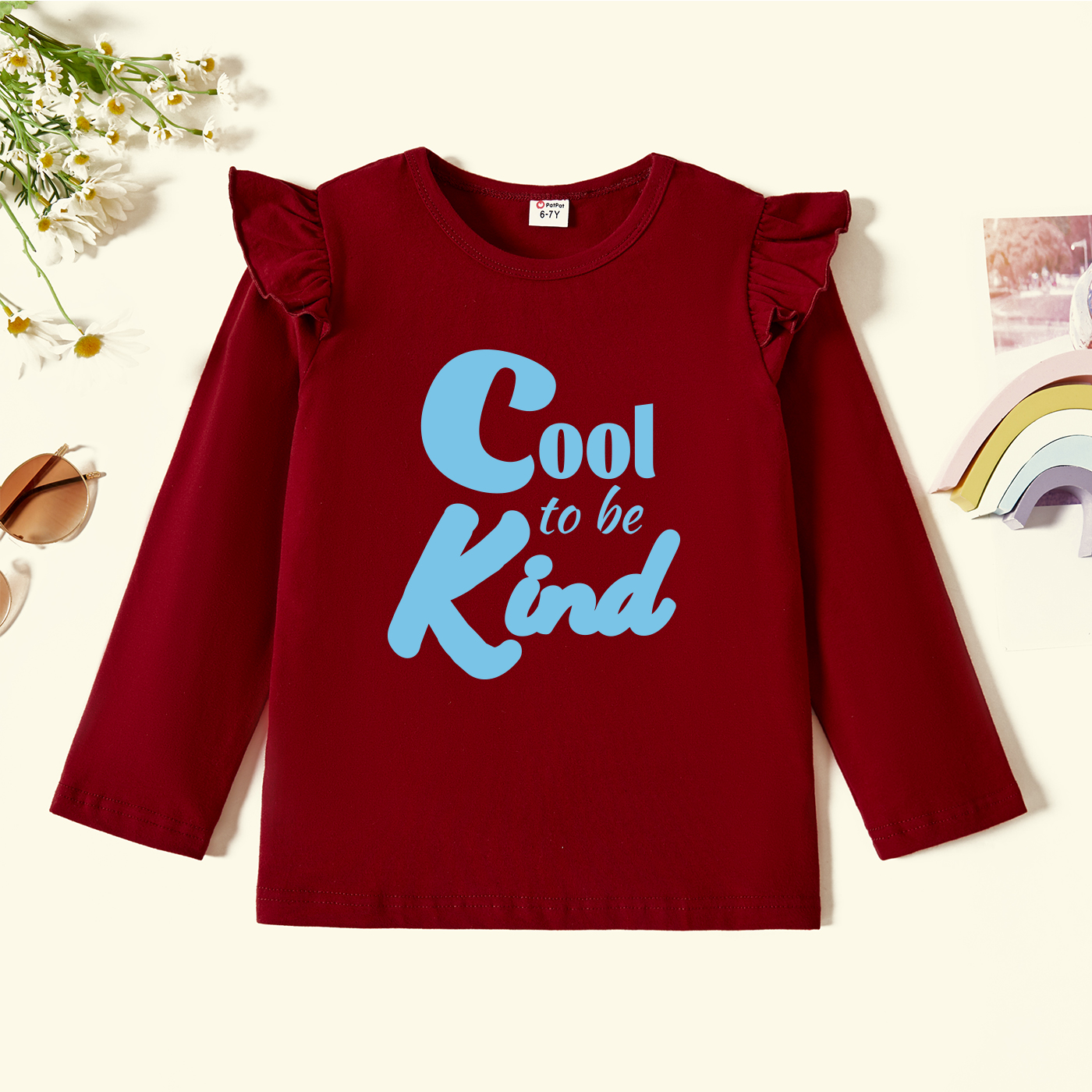 

Kids Graphic Flutter-sleeve Burgundy Long-sleeve Tee