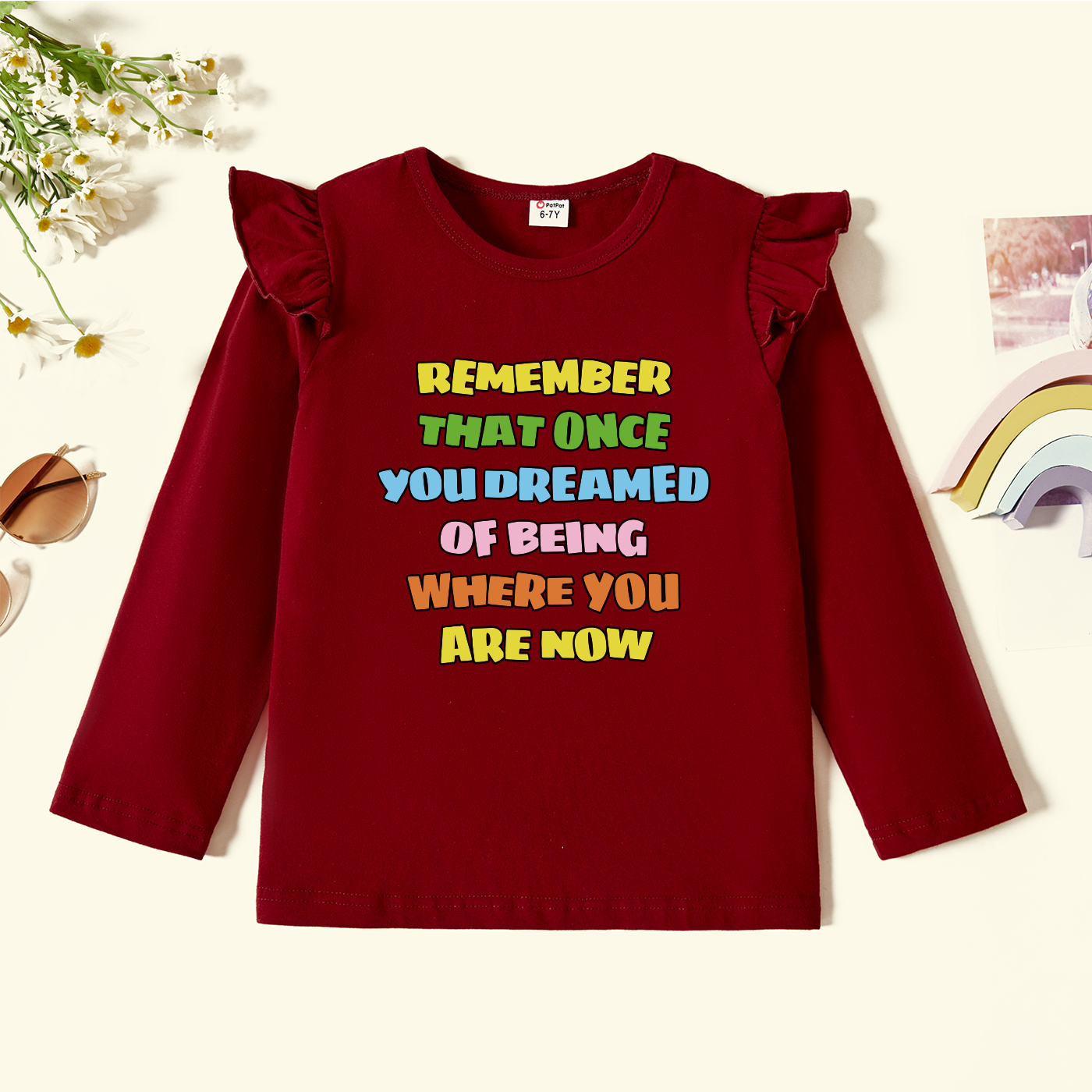 

Kids Graphic Flutter-sleeve Burgundy Long-sleeve Tee