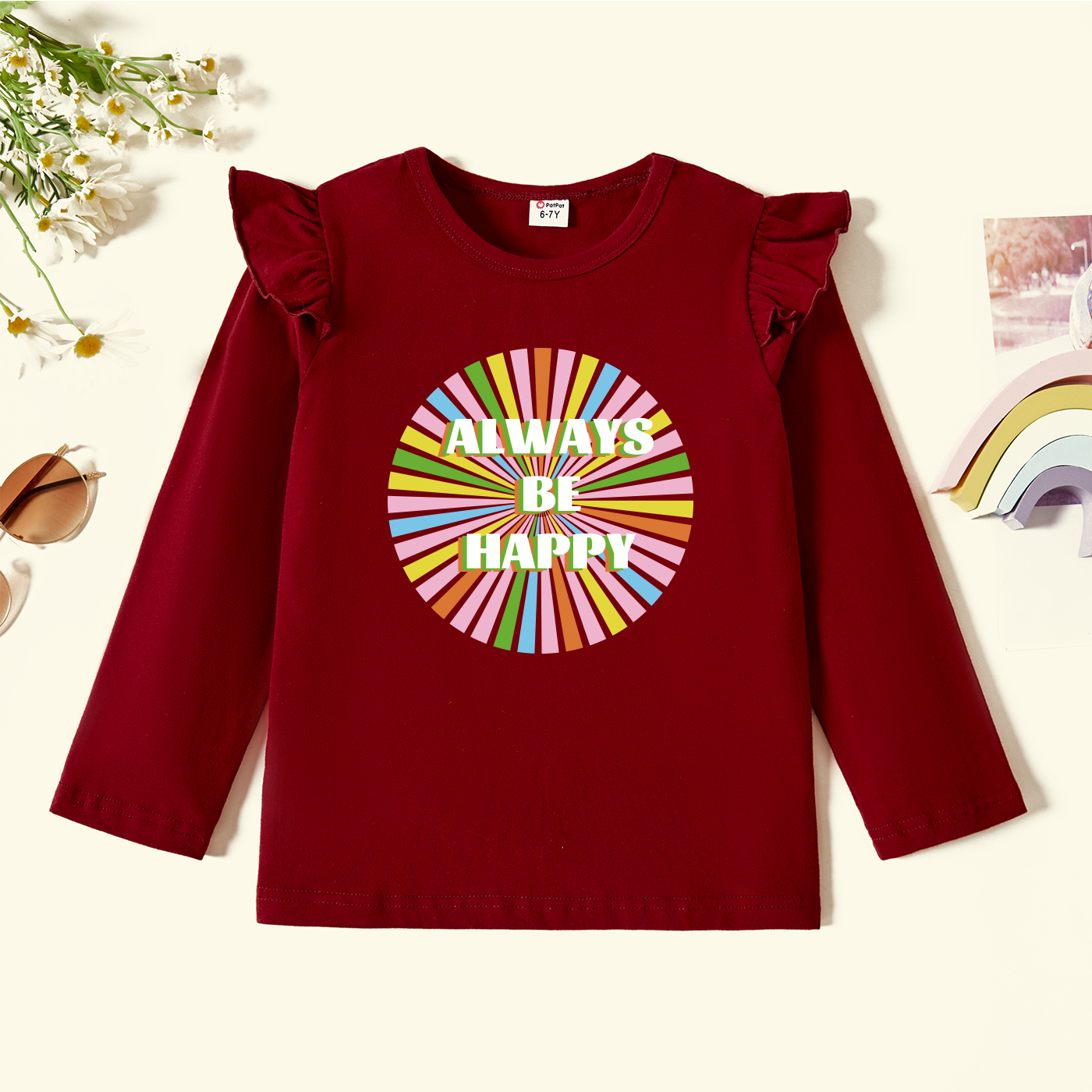 

Kids Graphic Flutter-sleeve Burgundy Long-sleeve Tee
