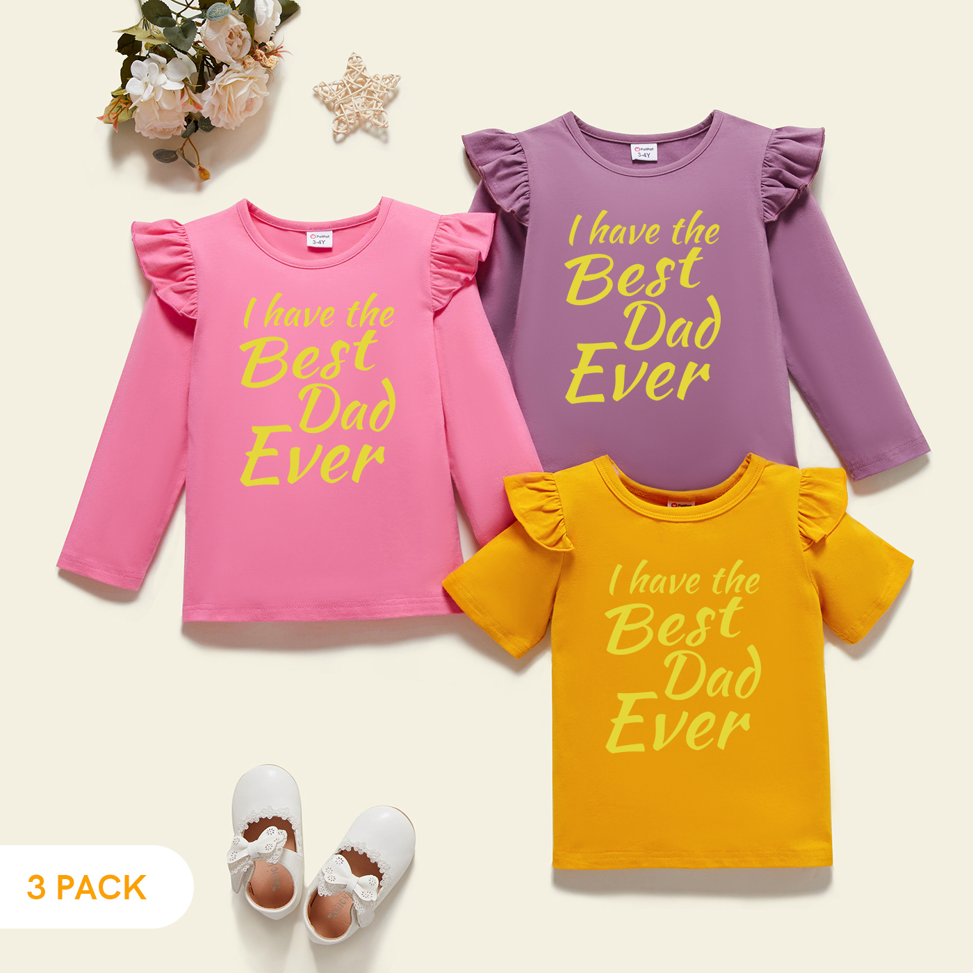 

3-Pack Toddler Girl Graphic Flutter-sleeve Tee Set