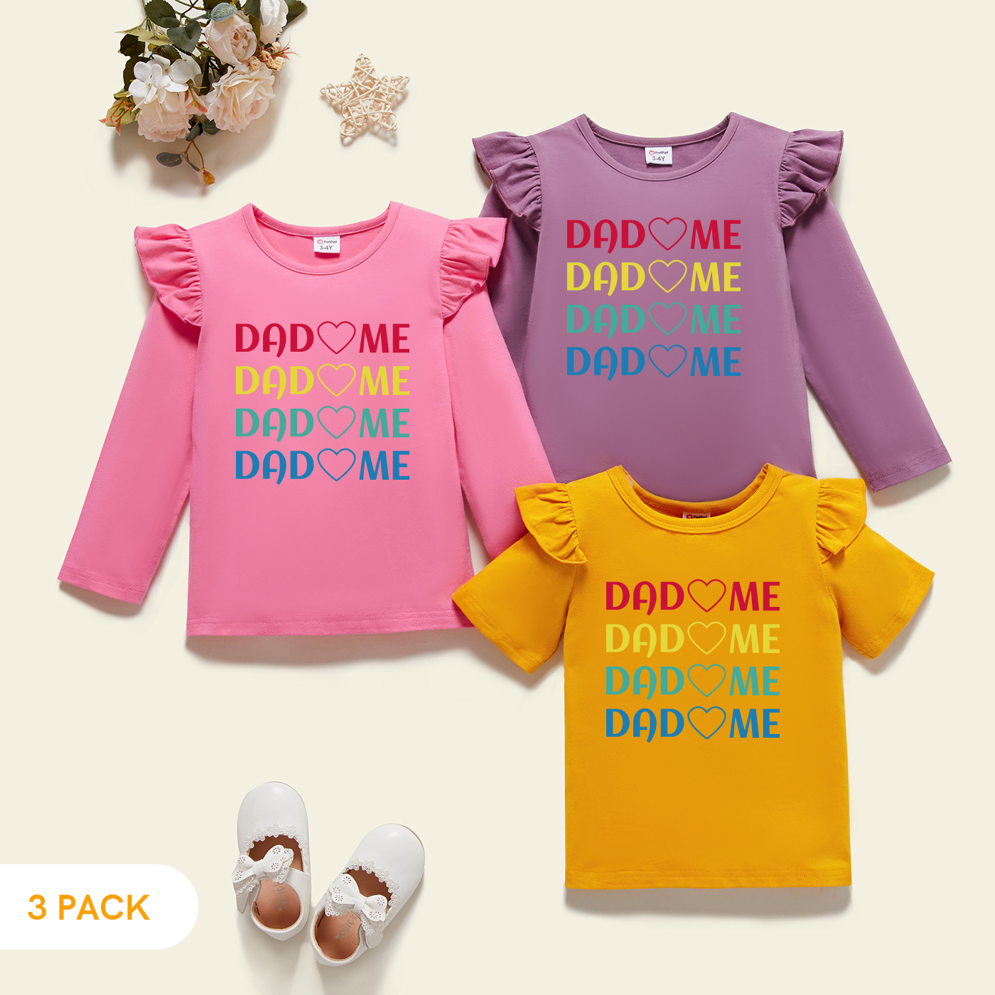 

3-Pack Toddler Girl Graphic Flutter-sleeve Tee Set