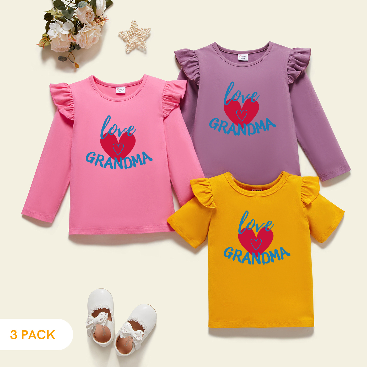 

3-Pack Toddler Girl Graphic Flutter-sleeve Tee Set