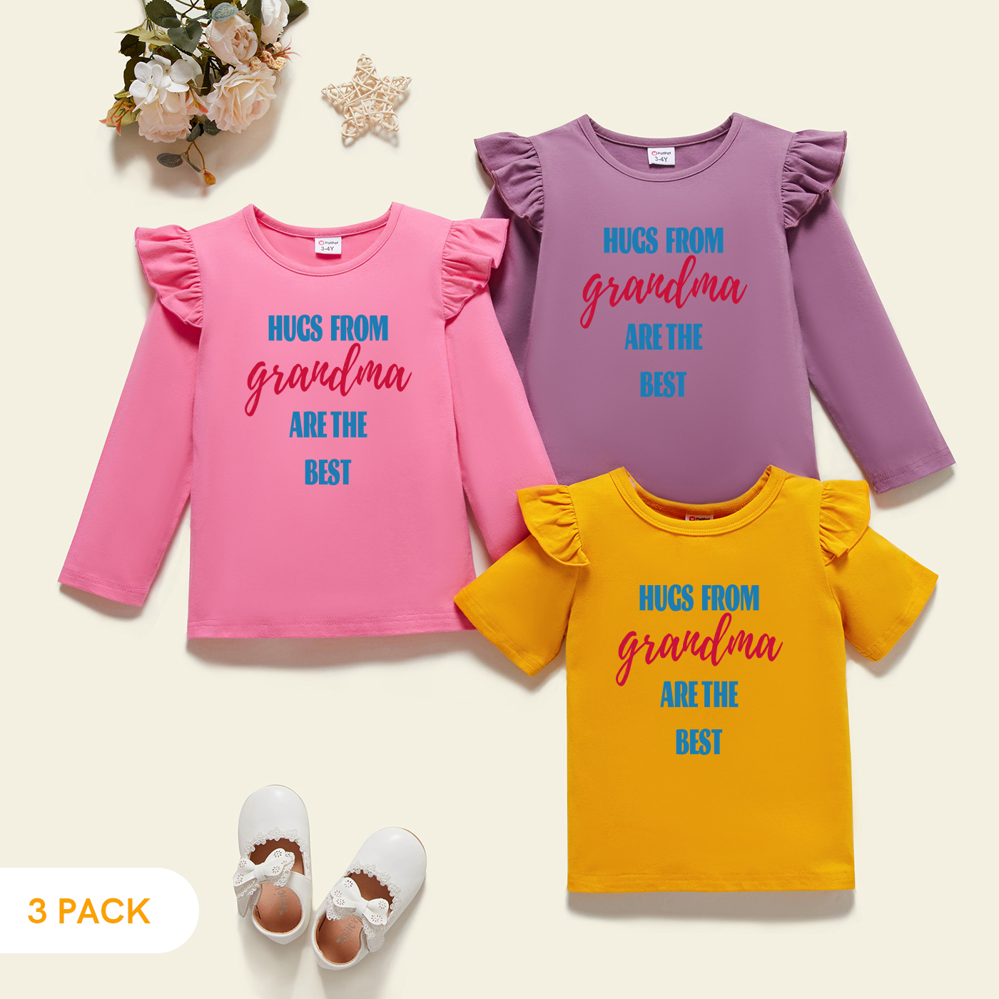 

3-Pack Toddler Girl Graphic Flutter-sleeve Tee Set