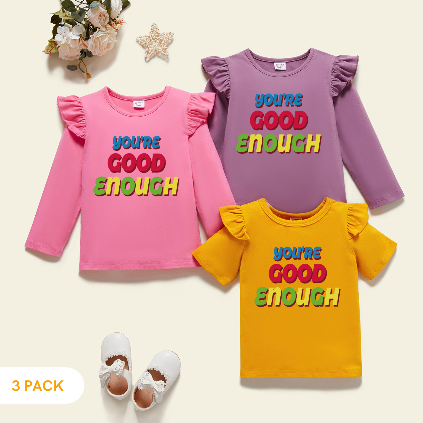

3-Pack Toddler Girl Graphic Flutter-sleeve Tee Set
